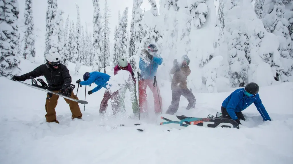 A group of friends having fun in the snow in North America