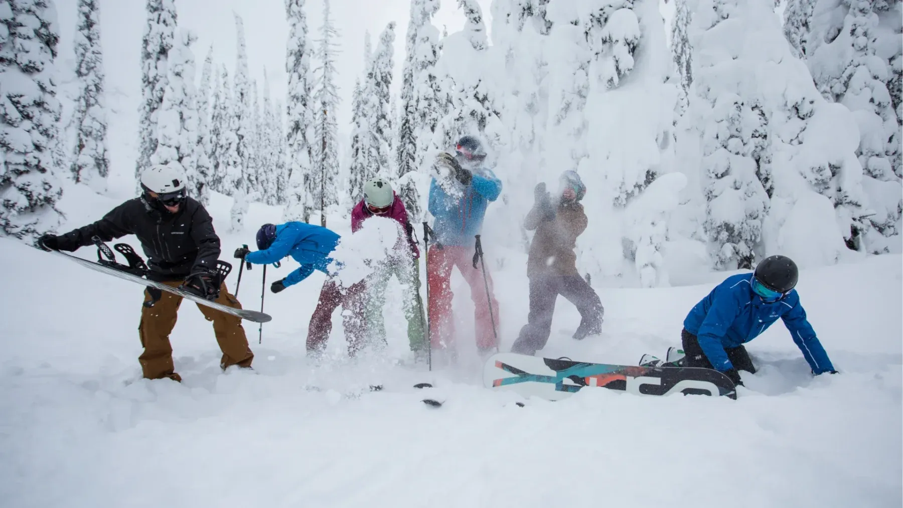 A group of friends having fun in the snow in North America