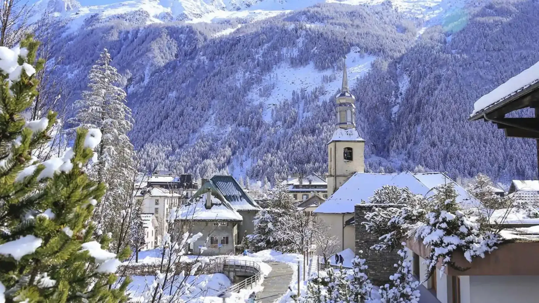 The town of Chamonix France on a sunny winters day